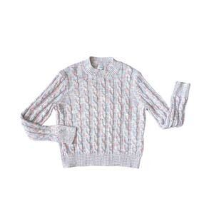 J.Crew Mock Neck Sweater Womens L White-Blue-Red Cotton Nautical Coastal Patriot